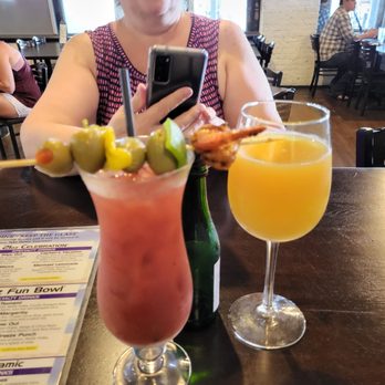 Riptides Raw Bar & Grill - My bloody mary and candyces mimosa - Seafood Near Me - Ormond Beach, Florida
