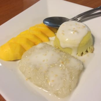 Thai Thai Cuisine - Sticky rice with custard and mango - Thai Near Me - Phenix City, Alabama Thai Thai Cuisine - Sticky rice with custard and mango - Thai Near Me - Phenix City, Alabama