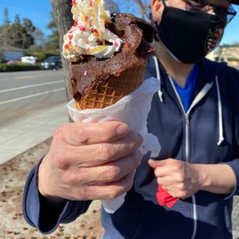 Luv's Brownies - Brownie sundae in a come with caramel sauce - Food Trucks Near Me