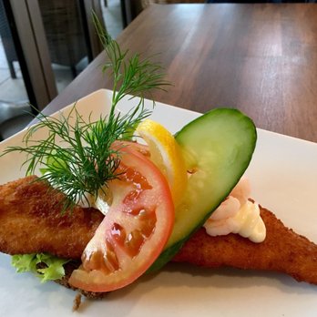 Café Rotunden - Fish Filet with Shrimp on Rye Bread (59kr) - Bistros Near Me - Hellerup, 84