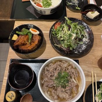 Meiji Seimen - Sesame tofu, tofu salad, kakuni pork belly, beef shabu shabu udo, egg and tororo udon - Noodles Near Me - Costa Mesa, California Meiji Seimen - Sesame tofu, tofu salad, kakuni pork belly, beef shabu shabu udo, egg and tororo udon - Noodles Near Me - Costa Mesa, California