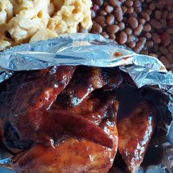 MJ's Backyard BBQ and Catering - Bbq chicken baked beans and macNcheese