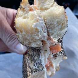 Lox spread on poppy seed "bagel". Lox spread on poppy seed "bagel".