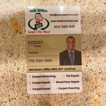 YesSir Services - The card the owner provided me - Carpet Installation Near Me