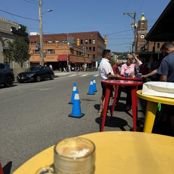 La Prima Espresso Co - Standing tables out front - Coffee Roasteries Near Me - Pittsburgh, Pennsylvania