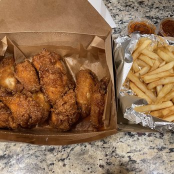 K-Bok - 10 piece Spicy Yangnyeom with large fries - Korean Near Me - Somerville, Massachusetts