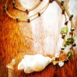 Ohelo Road - Baroque pearl with semi precious stones. Waterproof!! Remember pearls do not belong in the pool...only at sea.