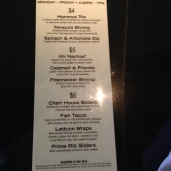 Chart House - Happy hour food menu. - Seafood Near Me - San Antonio, Texas