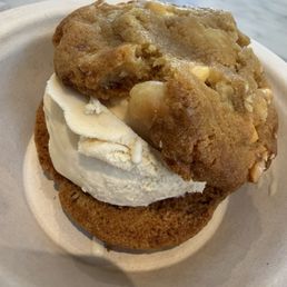 White macadamia cookie sandwich with morning fog
