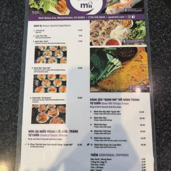 Quan Mii - Menu 05/30/2026 - Vietnamese Near Me - Westminster, California