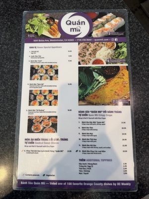 Menu photo 2 Quan Mii Westminster, CA