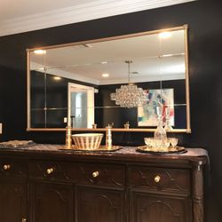 Wilson Picture Frames - Oversize mirror with four V-grooves and appliques where the v-grooves interesect