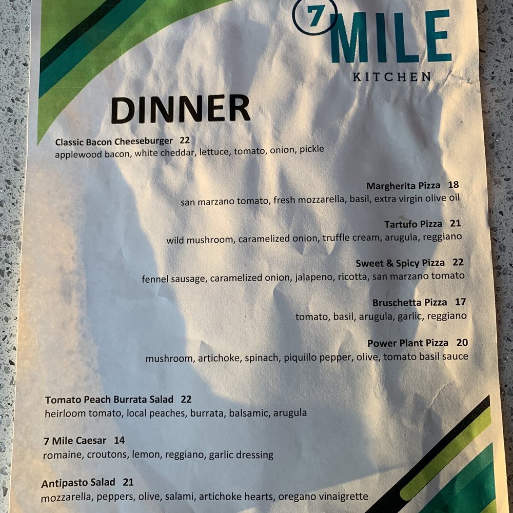7 Mile Kitchen - Dinner menu the showed me - New American Near Me - Carlsbad, California