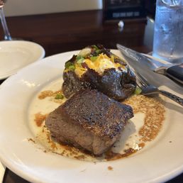 Steak and baked potato.