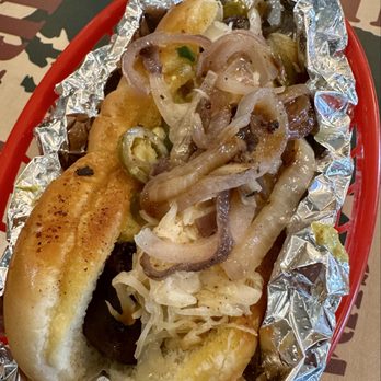 Mason's Hotdogs - My delicious hot dog topped with kraut, mustard, grilled onions, & jalapeños - Fast Food Near Me - Berry Hill, Tennessee Mason's Hotdogs - My delicious hot dog topped with kraut, mustard, grilled onions, & jalapeños - Fast Food Near Me - Berry Hill, Tennessee