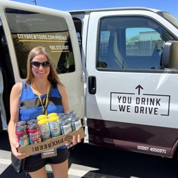 purchases from Phoenix Beer Co., stored in a cooler on the van. Pictured is franchise owner Holly Pigeon. purchases from Phoenix Beer Co., stored in a cooler on the van. Pictured is franchise owner Holly Pigeon.