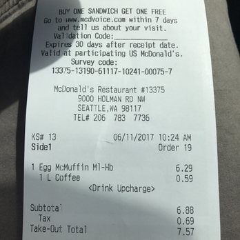 McDonald's - the receipt for the restaurant - Fast Food Near Me - Seattle, Washington McDonald's - the receipt for the restaurant - Fast Food Near Me - Seattle, Washington