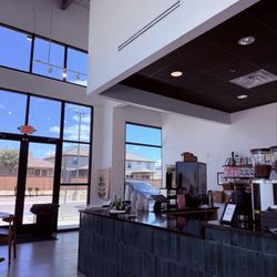 Inside with high ceilings