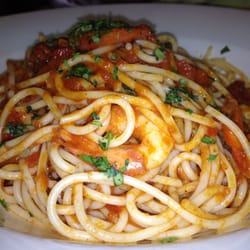 The Delicious Cafe Sandwich Bar - SPAGHETTI WITH TIGER PRAWN IN TOMATO SAUCE