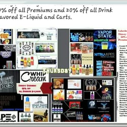 Lakeshore Vapors - Thirsty Thursday 10% off all premiums,  20% off  all drink flavors.