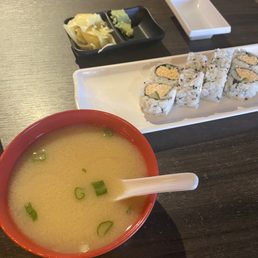 Miso soup and Spicy Crab Roll Miso soup and Spicy Crab Roll