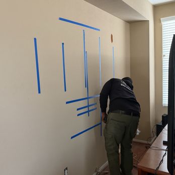 Straight Line TV Installations - Centered, studs marked and line set for future mount of a sound bar. - Home Theatre Installation Near Me Straight Line TV Installations - Centered, studs marked and line set for future mount of a sound bar. - Home Theatre Installation Near Me