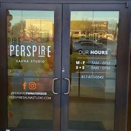 Exterior outside entrance of Perspire Sauna Studio - FW Waterside - Door. - Fort Worth, Texas Exterior outside entrance of Perspire Sauna Studio - FW Waterside - Door. - Fort Worth, Texas