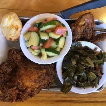 Waldo's Chicken and Beer - 1/4 white plate w/ cuc and tomato salad, & greens. - Chicken Shop Near Me - Tulsa, Oklahoma Waldo's Chicken and Beer - 1/4 white plate w/ cuc and tomato salad, & greens. - Chicken Shop Near Me - Tulsa, Oklahoma