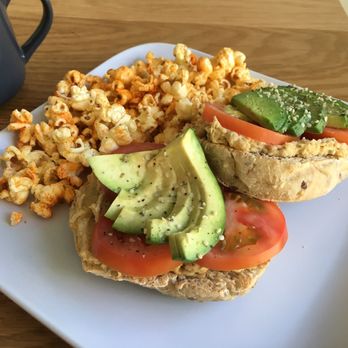 Communitea Cafe - Avocado Side Up came with popcorn! - Gluten-Free Near Me - Canmore, Alberta