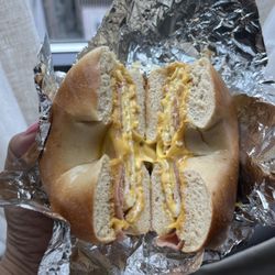 Ham, egg, cheese on bagel