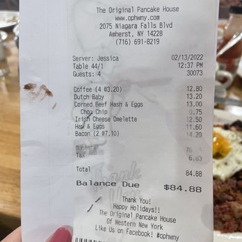 Original Pancake House - The bill: notice the extra order of bacon mistakenly added. - Breakfast & Brunch Near Me - Buffalo, New York