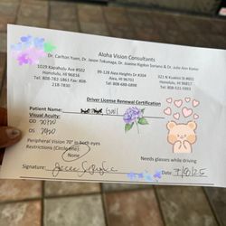 Aloha Vision Consultants - Cataract surgery on 2 nd eye yesterday, results today