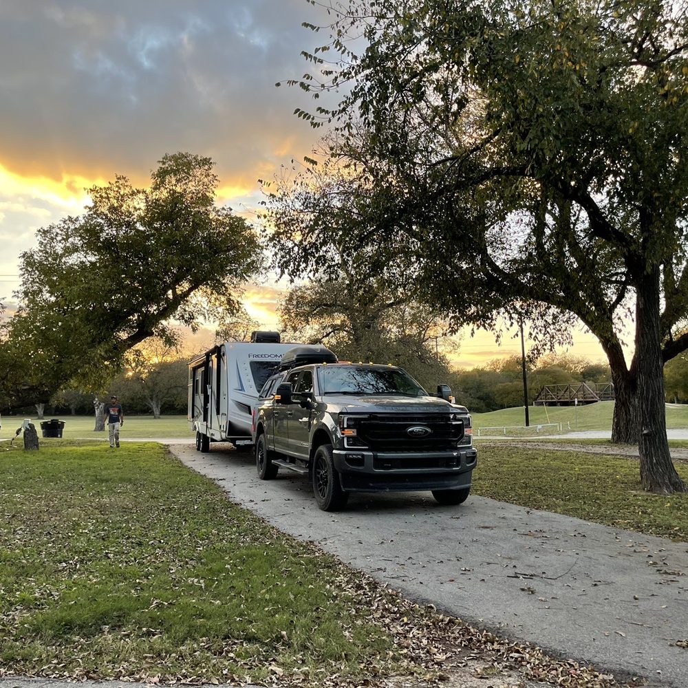 Riverside RV Park - Our truck and 37 ft trailer in the pull through site with room to spare - RV Parks Near Me - Brownwood, Texas Riverside RV Park - Our truck and 37 ft trailer in the pull through site with room to spare - RV Parks Near Me - Brownwood, Texas
