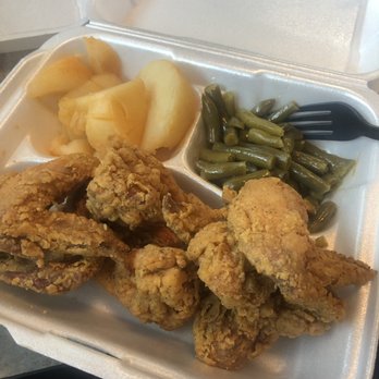 Marty's BBQ - Chicken dinner with string beans, boiled potatoes, and pasta salad (not pictured). - Barbeque Near Me - Wilson, North Carolina