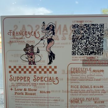 Francesca’s Farm to Table - Menu - New American Near Me - Hagerman, Idaho Francesca’s Farm to Table - Menu - New American Near Me - Hagerman, Idaho