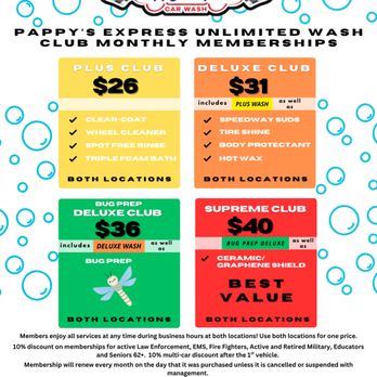 Pappy's Express Car Wash - Our unlimited wash club membership pricing has lowered! - Car Wash Near Me - Royse City, Texas Pappy's Express Car Wash - Our unlimited wash club membership pricing has lowered! - Car Wash Near Me - Royse City, Texas