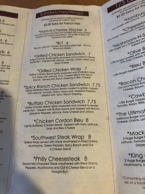 Menu photo 1 4 Corners  Chippewa Falls, WI