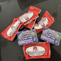 Got grape jelly for our burger and chicken wrap. Perfect! Got grape jelly for our burger and chicken wrap. Perfect!