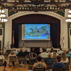 Needham Town Hall - Planning Board Hearing in Powers Hall.