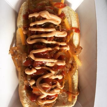 The Phat Saddle - a hot dog with mustard and ketchup - Food Stands Near Me - Redmond, Oregon The Phat Saddle - a hot dog with mustard and ketchup - Food Stands Near Me - Redmond, Oregon