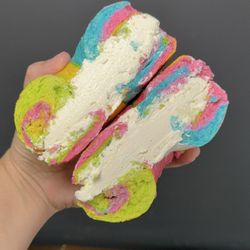 Chapel St Bagel & Deli - Scallion cream cheese on a rainbow bagel