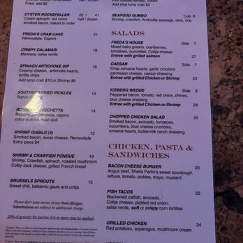 Freda's Seafood Grille - Menu part two - Seafood Near Me - Austin, Texas