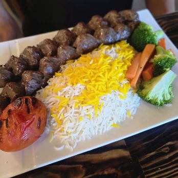 Lavash Mediterranean - Koubideh Kebob with saffron rice and vegetables.  $27 - Mediterranean Near Me - Livermore, California