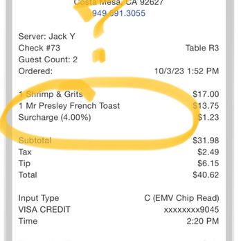 Breakfast Republic - We did not agreed on this "surcharge" - Breakfast & Brunch Near Me - Irvine, California