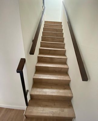Studio City Flooring Installation - SPC Vinyl - We assisted an out of town client remodel their rental townhome in Studio City. We installed beautiful new SPC Vinyl floors throughout the unit, including the winding staircase.