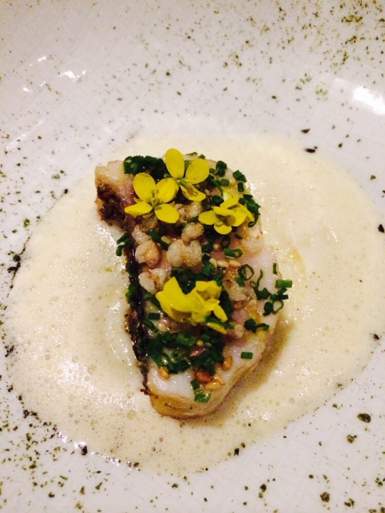 Photo of Providence - Los Angeles, CA, United States. Striped bass, turnip, brown butter, smoked sesame