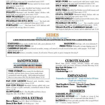 Cubo - Menu - Cuban Near Me - Portland, Oregon