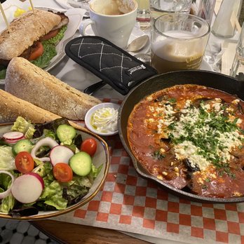 Cafe Landwer - Mediterranean Shakshuka with a side salad - Mediterranean Near Me - Boston, Massachusetts Cafe Landwer - Mediterranean Shakshuka with a side salad - Mediterranean Near Me - Boston, Massachusetts