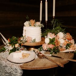 Lassen Pastry Company - One of our custom wedding cakes, topped with fresh flowers