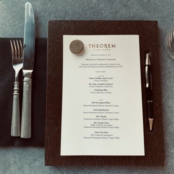 Theorem Vineyards - The "menu!" - Wineries Near Me - Calistoga, California